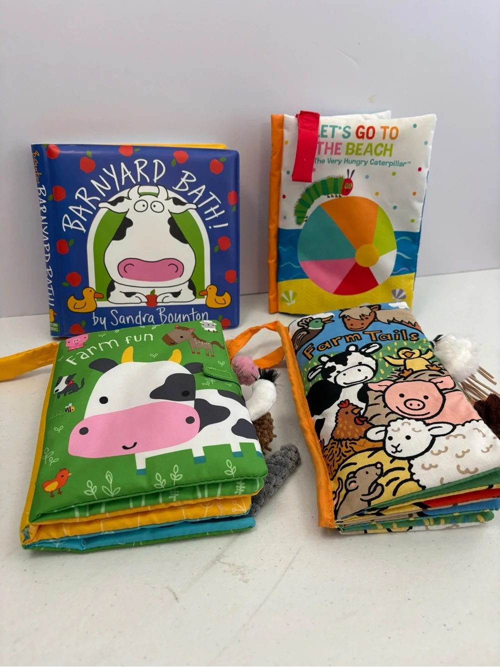 Set Of 4 Baby Soft Books Teether Sensory Assorted Brands Farm Tails Caterpillar